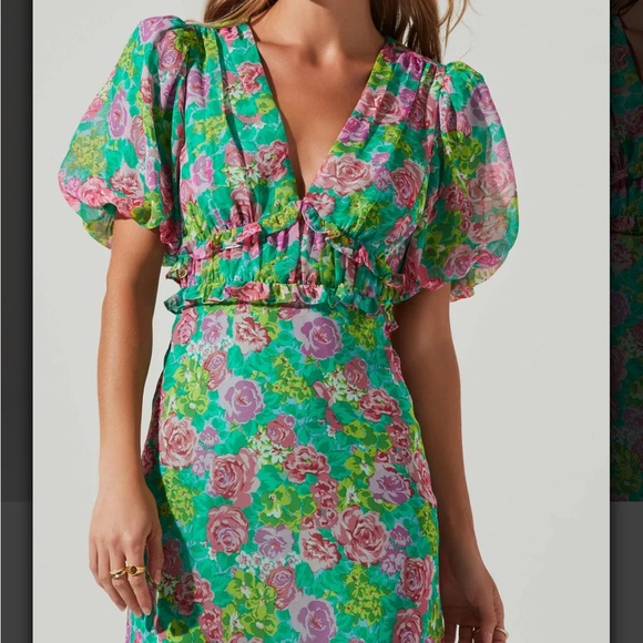 Esperanza Floral Puff Sleeve Midi Dress / Size Small - Picture 3 of 6